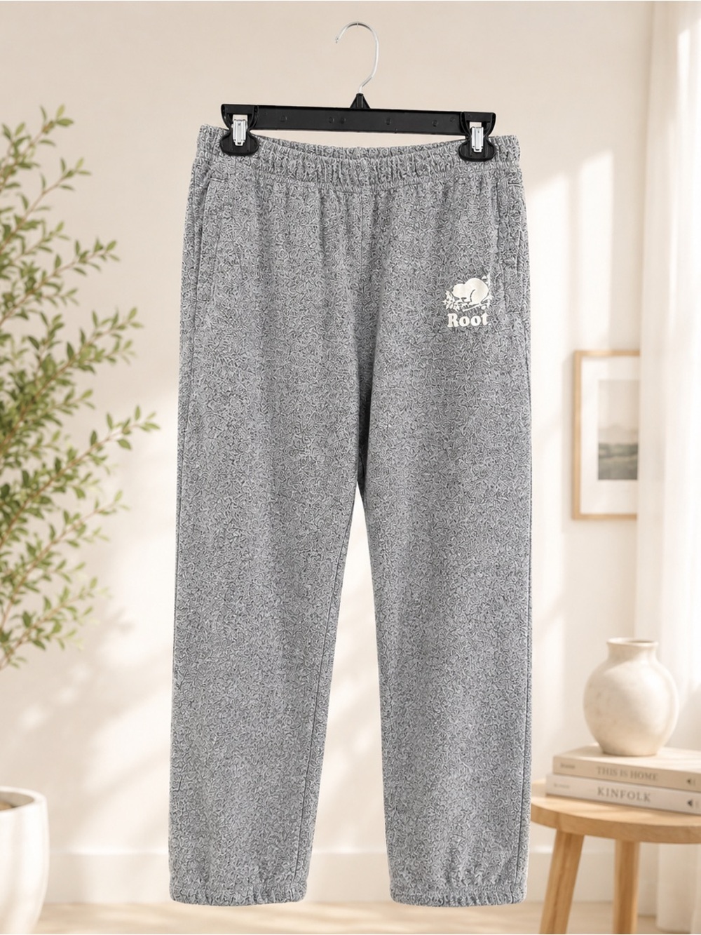 Roots Women’s Small Salt & Pepper Grey Jogger Sweatpants Beaver Logo